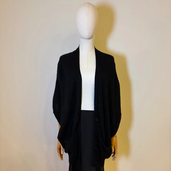 Aqua Cashmere 100% Cashmere Oversized Cardigan Black S NWOT